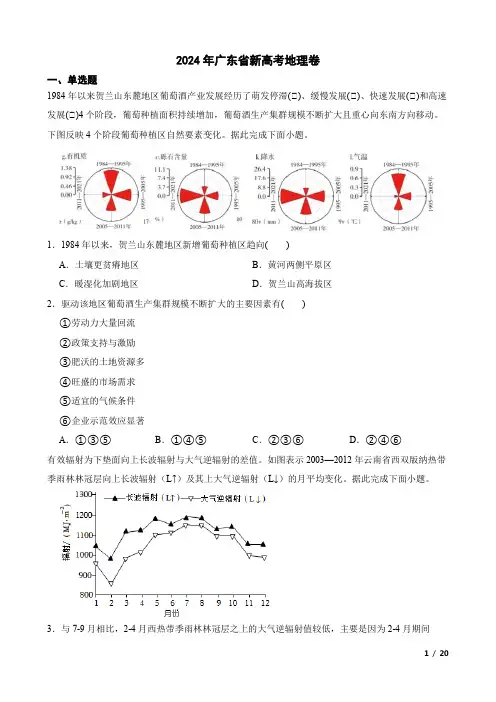 2024年广东省新高考地理卷(附答案解析)