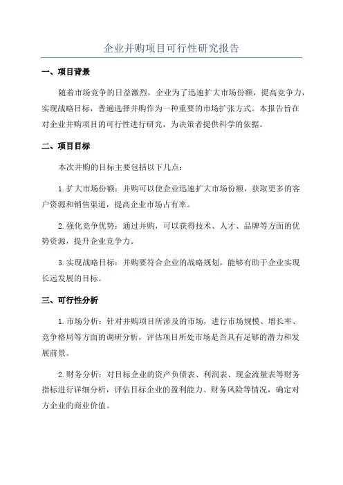 企业并购项目可行性研究报告