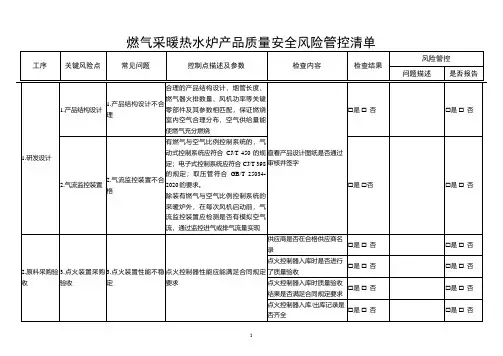 燃气采暖热水炉产品质量安全风险管控清单