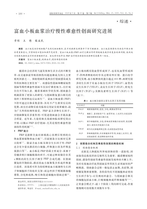 富血小板血浆治疗慢性难愈性创面研究进展