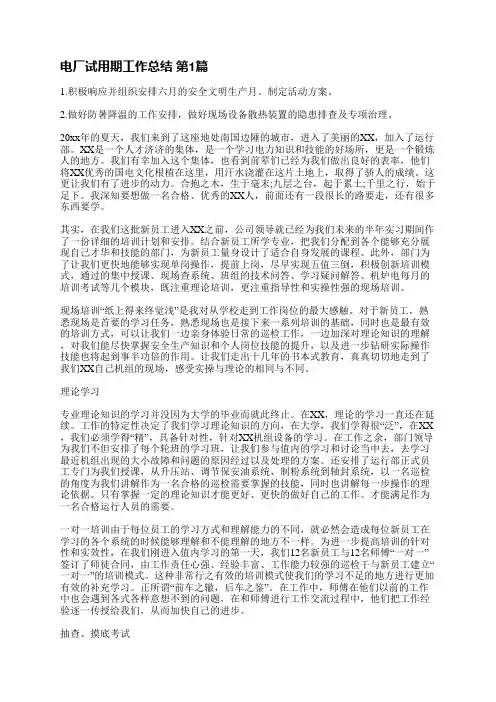 电厂试用期工作总结(精选7篇)