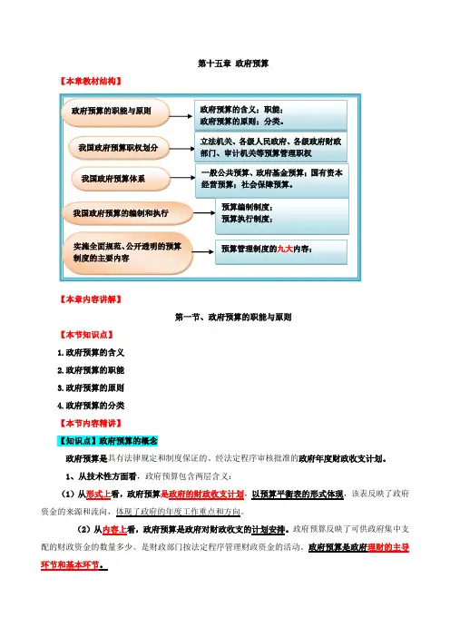 第十五章政府预算-第一节政府预算的职能与原则及第二节我国政府预算职权划分