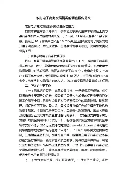 农村电子商务发展情况的调查报告范文
