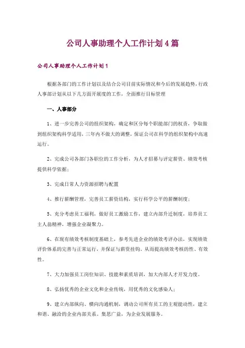 公司人事助理个人工作计划4篇