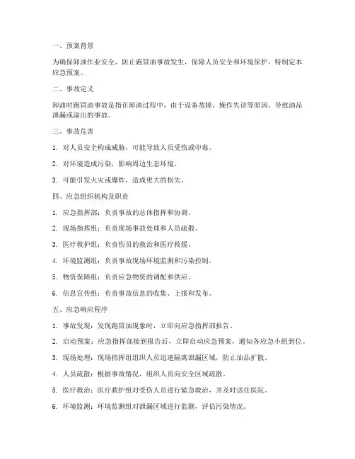 卸油时跑冒油应急预案模板