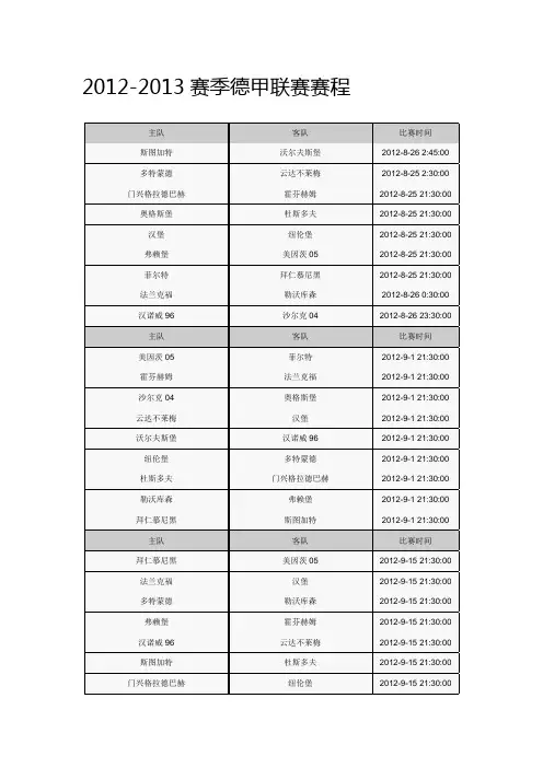 2012-2013赛季德甲联赛赛程