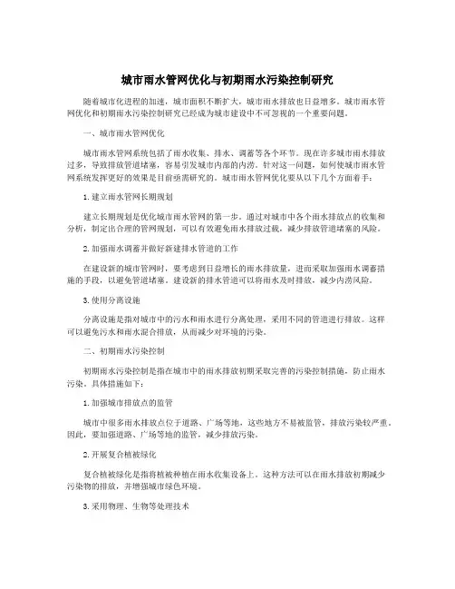 城市雨水管网优化与初期雨水污染控制研究