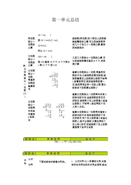 小学数学青岛版六三制三年级下册全册知识清单全册精品