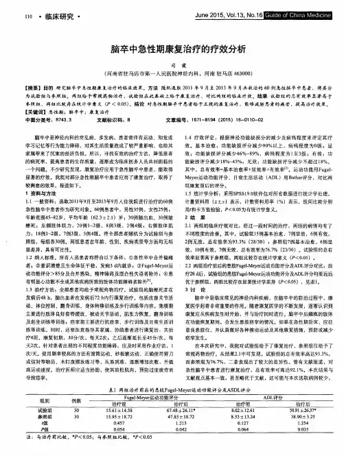 脑卒中急性期康复治疗的疗效分析