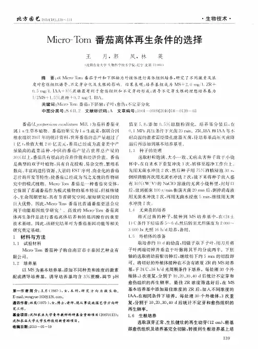 Micro-Tom番茄离体再生条件的选择