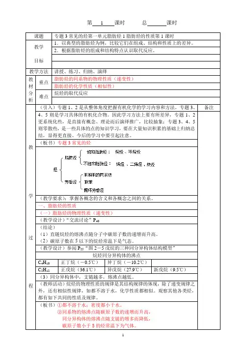 专题3常见的烃第一单元脂肪烃第1课时