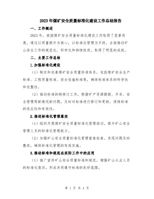 2023年煤矿安全质量标准化建设工作总结报告