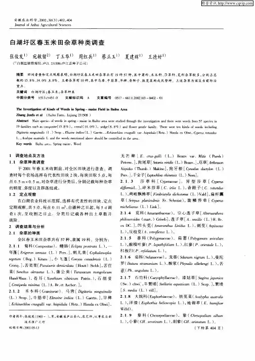 白湖圩区春玉米田杂草种类调查