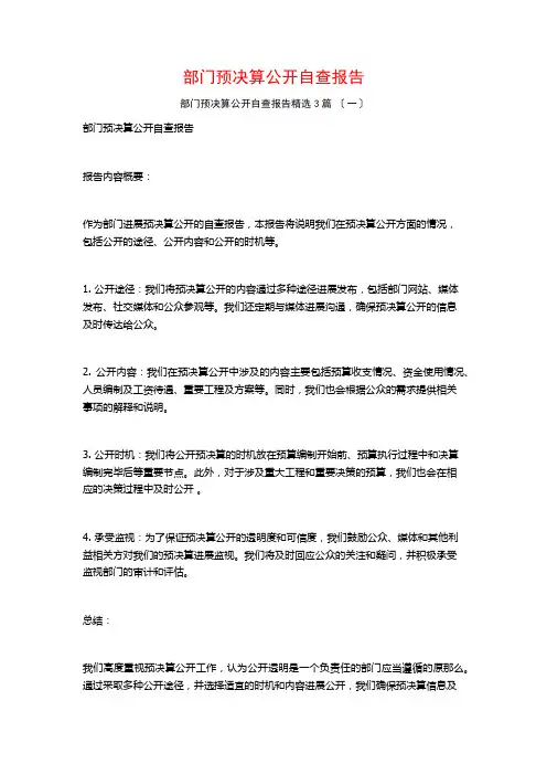 部门预决算公开自查报告3篇