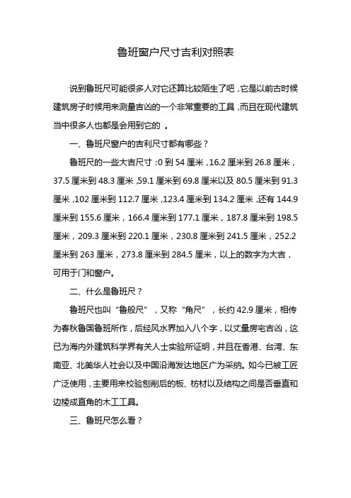 鲁班窗户尺寸吉利对照表