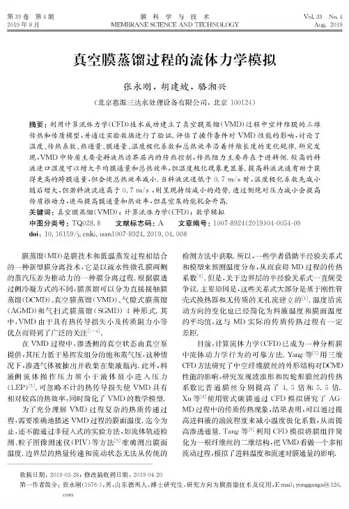 真空膜蒸馏过程的流体力学模拟
