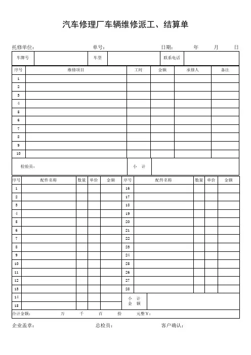 车辆报修、进厂检验派工单