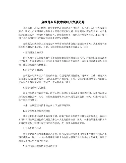 金线莲组培技术现状及发展趋势