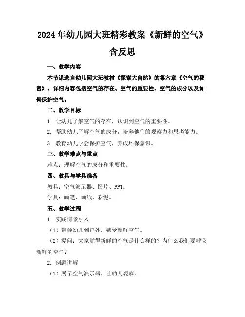 2024年幼儿园大班精彩教案《新鲜的空气》含反思