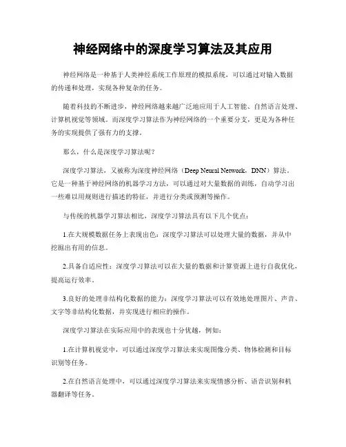 神经网络中的深度学习算法及其应用