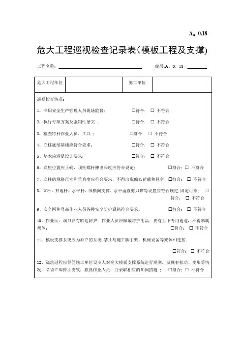 危大工程模板工程及支撑巡视检查记录【范本模板】