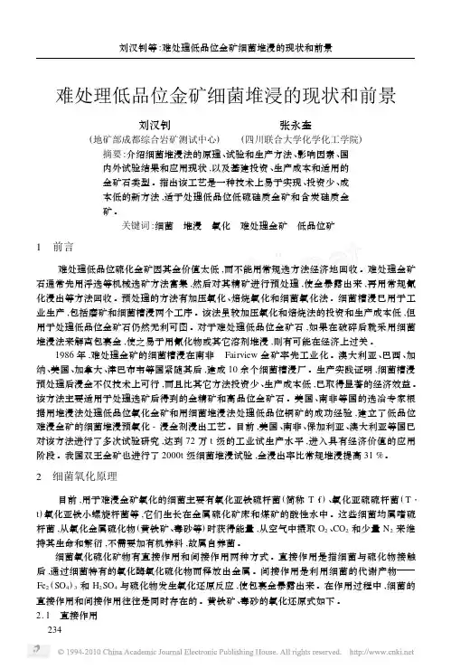 难处理低品位金矿细菌堆浸的现状和前景