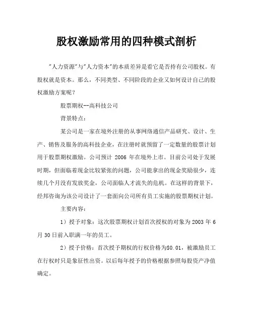 股权激励常用的四种模式剖析Word文档