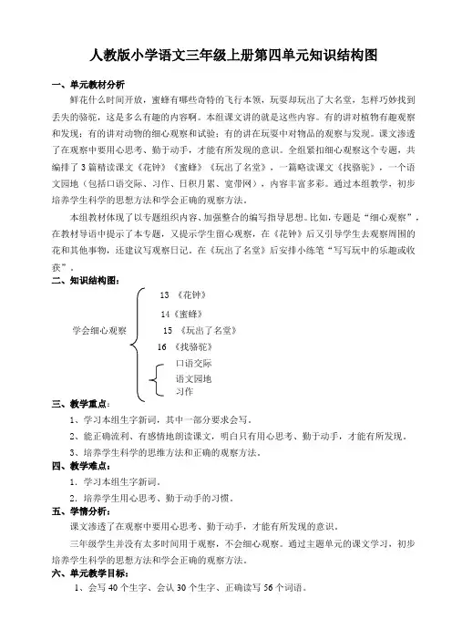 三年级上册第四单元知识结构图