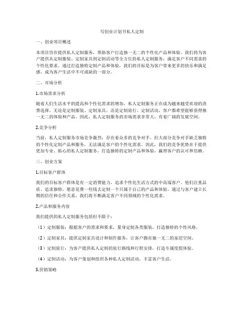 写创业计划书私人定制