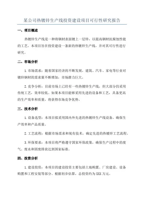 某公司热镀锌生产线投资建设项目可行性研究报告