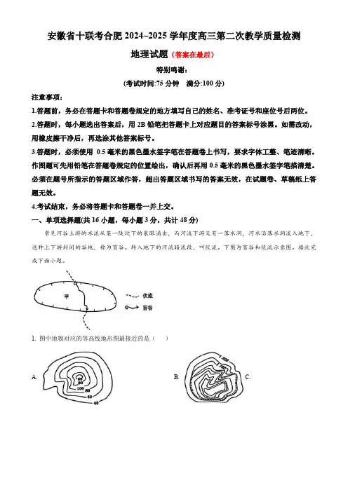 安徽省十联考合肥2024-2025学年高三上学期第二次教学质量检测地理试题含答案