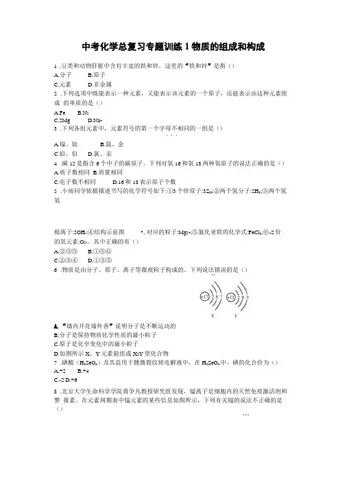 中考化学总复习专题训练1物质的组成和构成