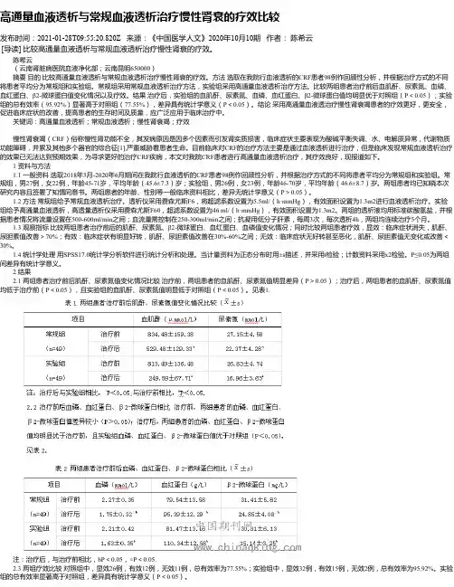 高通量血液透析与常规血液透析治疗慢性肾衰的疗效比较