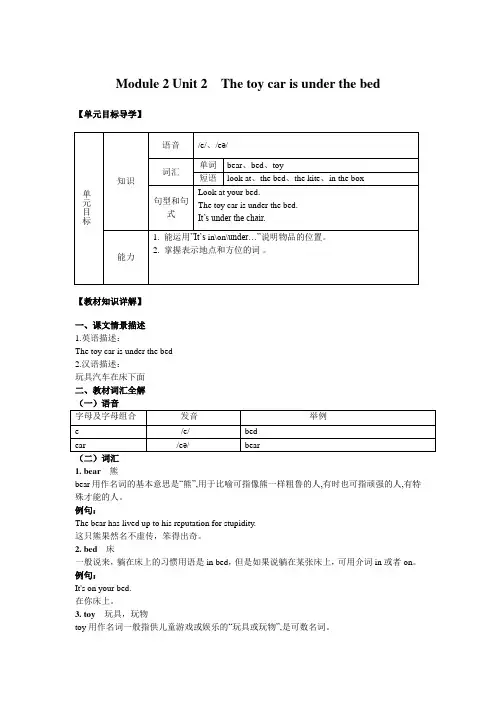 小学英语精讲精析 The toy car is under the bed
