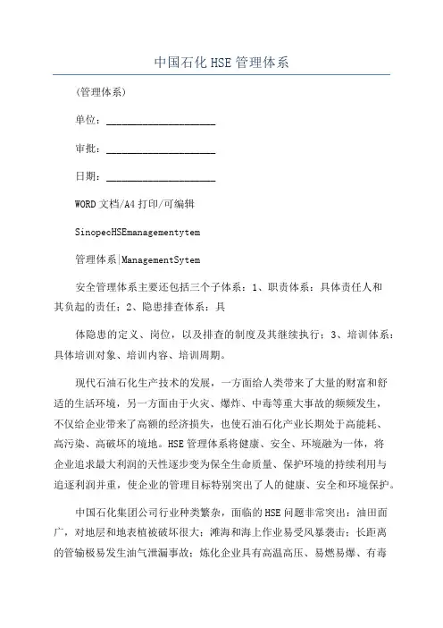 中国石化HSE管理体系