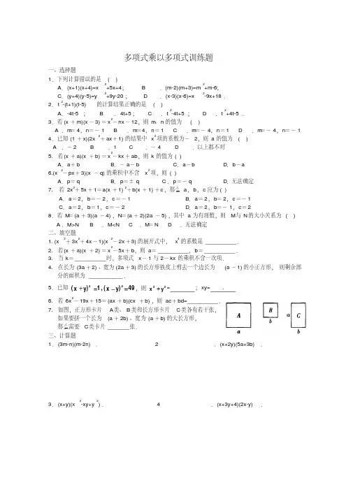 多项式乘以多项式训练题