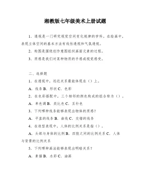 湘教版七年级美术上册试题