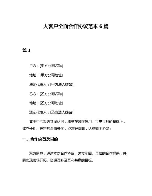 大客户全面合作协议范本6篇