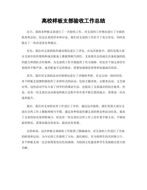 高校样板支部验收工作总结