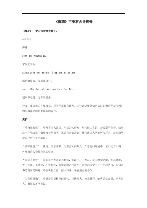 《梅花》王安石古诗拼音