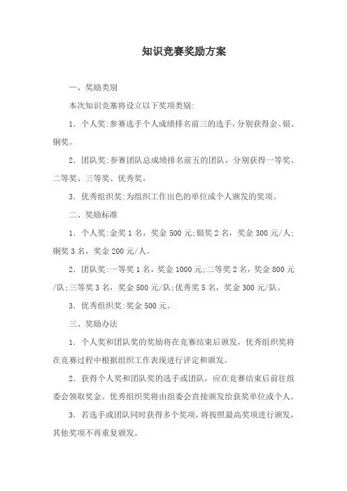 知识竞赛奖励方案