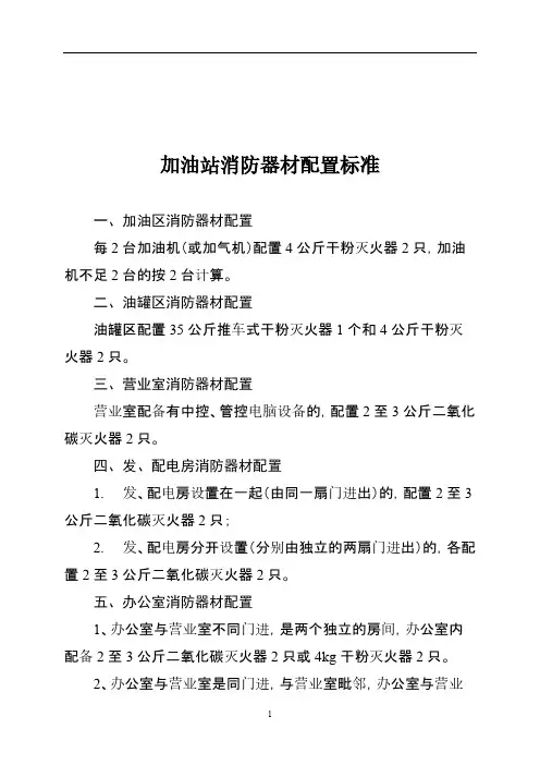 加油站消防器材配置标准