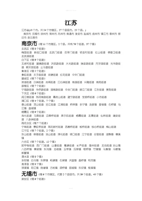江苏所辖市县乡镇