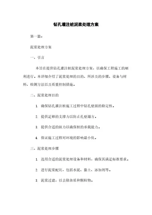 钻孔灌注桩泥浆处理方案
