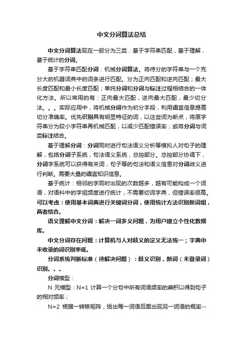 中文分词算法总结
