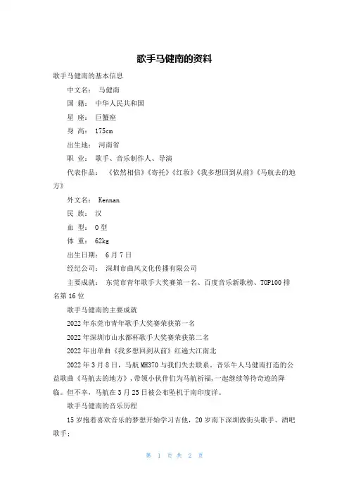 歌手马健南的资料