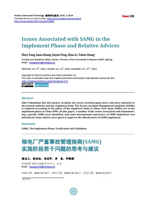 核电厂严重事故管理指南(SAMG)实施阶段若干问题的思考与建议