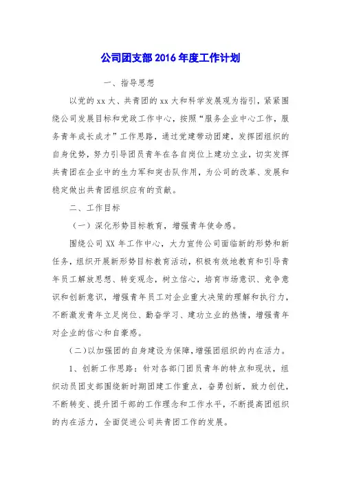 公司团支部2016年度工作计划