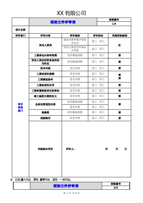 招标文件评审表(最新版)