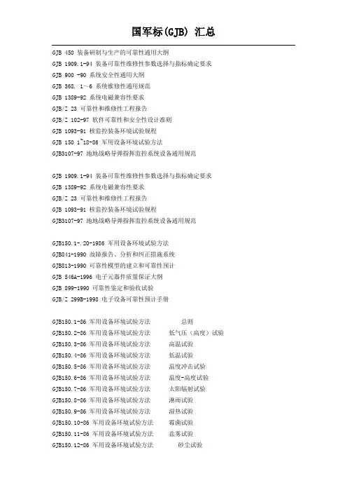 中国国军标大全(GJB)汇总